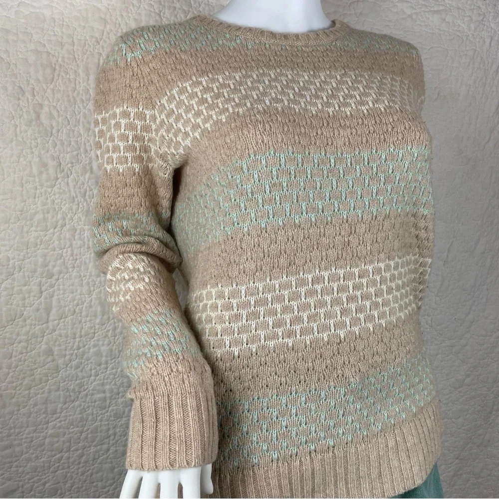 💖5/$25 J.Crew Lambswool Blend Striped Honeycomb Stitch Sweater Women Size S - Picture 4 of 13